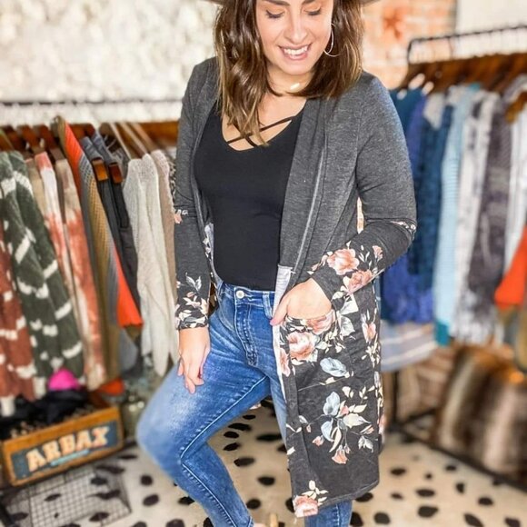 Floral Cardigan with Pockets & a Hood - Picture 1 of 1